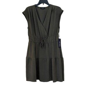 Rachel Zoe Women's V Neck Tiered Dress Green Tie Waist Size XL NWT